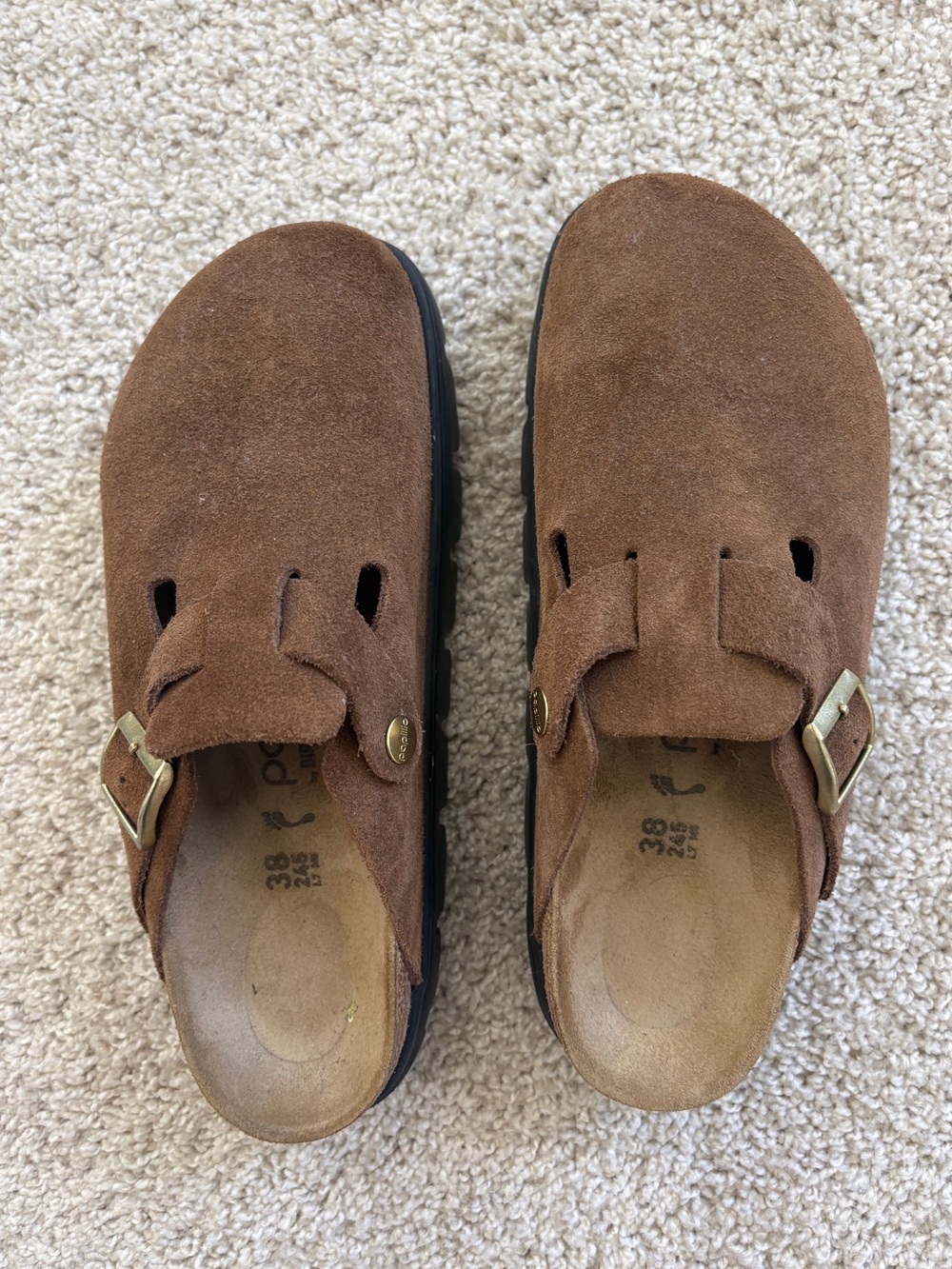 Birkenstock Boston Chunky Brown Suede Clog with Buckle